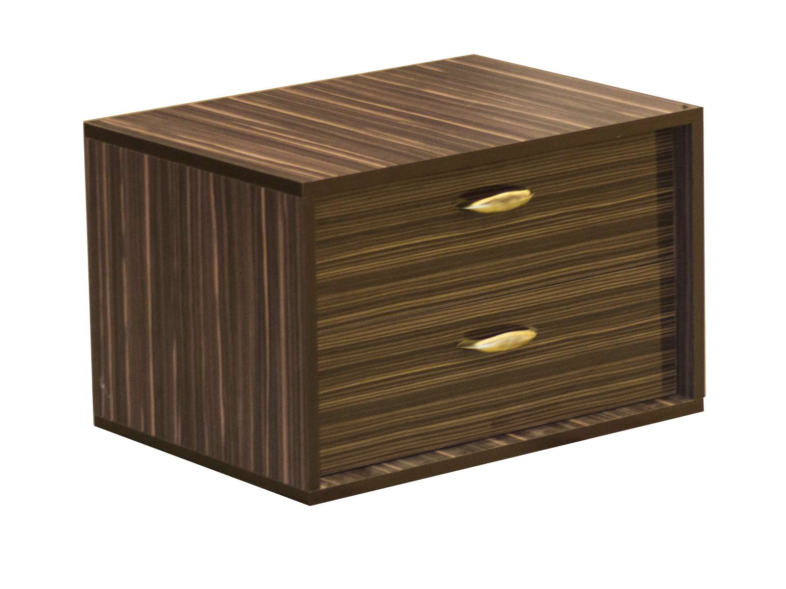 Compact wooden bedside table with two drawers and sleek brass handles – custom-designed and installed by our team at Sulur, Trichy Road, Coimbatore for modern bedroom interiors.