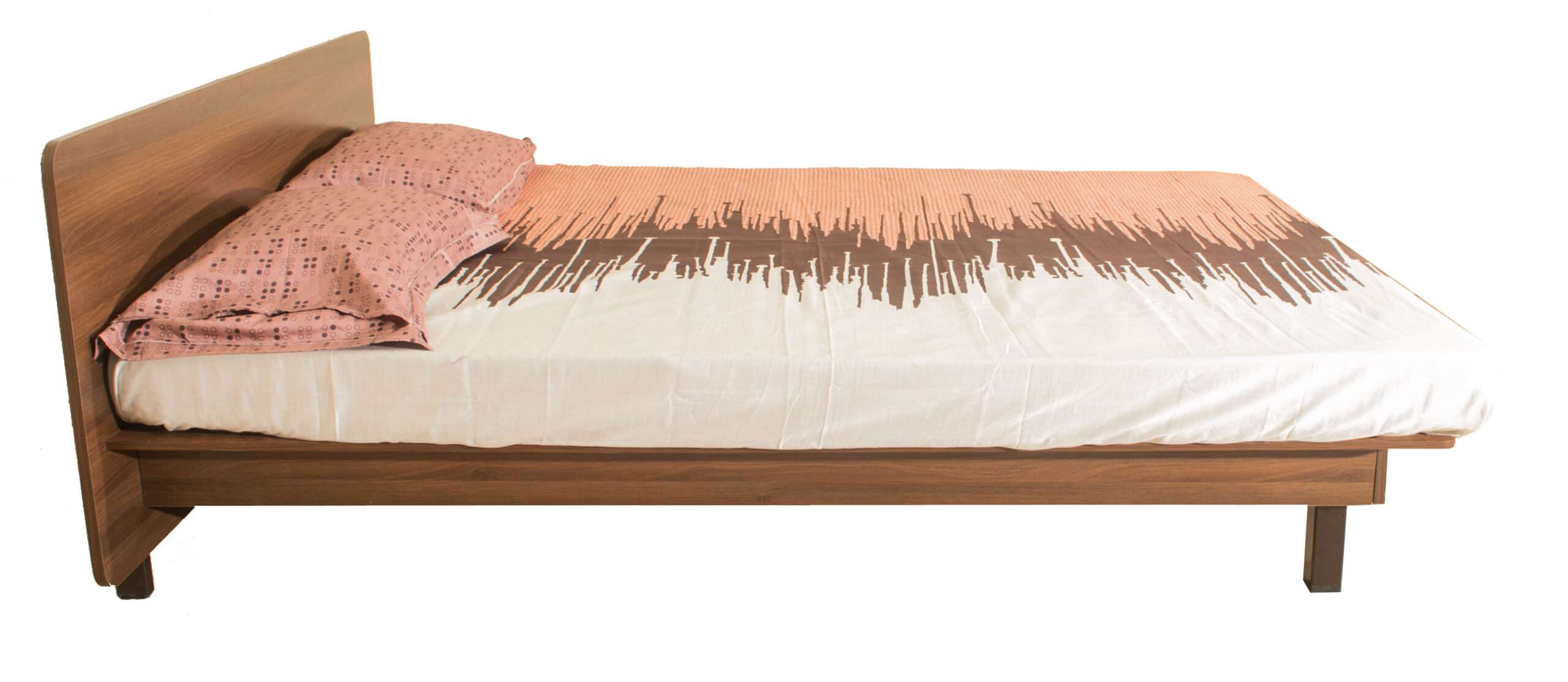 Contemporary engineered wood cot with a headboard and minimalist frame – installed at Sathy Annur, Tamil Nadu. A sleek and affordable bed design ideal for compact bedrooms, crafted by experienced interior designers and modular furniture specialists.